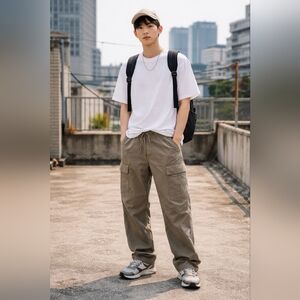 H&M Regular Fit Cargo Pants XS Khaki Green Taupe Utility Pocket Recycled Cotton